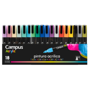 ROTULADORES PUNTA DE FIBRA CAMPUS ACRYLIC BLÍSTER 18 UNID. COLORES BÁSICOS REF. 81667