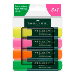 ROTULADOR FLUORESCENTE FABER CASTELL 48 3 UNID. COLORES SURTIDOS + 1 GRATIS
