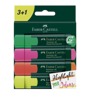 ROTULADOR FLUORESCENTE FABER CASTELL 48 3 UNID. COLORES SURTIDOS + 1 GRATIS