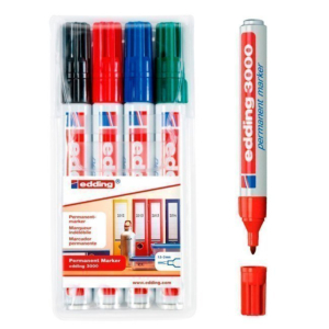 ROTULADOR PERMANENTE EDDING 3000 4 UNID. 4 COLORES SURTIDOS