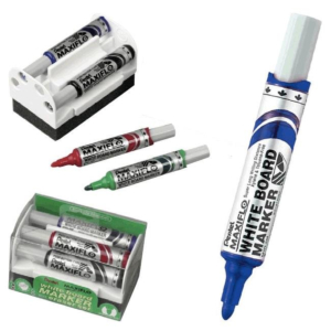 ROTULADOR PIZARRA PENTEL MAXIFLO PUNTA CÓNICA PACK 4 UNID. COLORES SURTIDOS + BORRADOR MAGNÉTICO