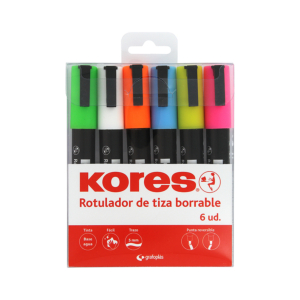 ROTULADOR TIZA BORRABLE LÍQUIDA KORES 6 UNID. COLORES SURTIDOS REF. 30212599