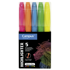 ROTULADOR FLUORESCENTE CAMPUS HIGHLIGHTER BLÍSTER 5 UNID. COLORES FLÚOR