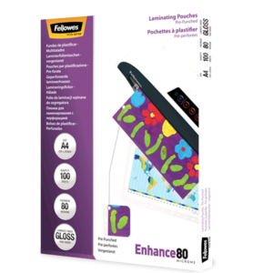 FUNDAS PLASTIFICAR FELLOWES A4 80 MICRAS 100 UD.                                                    