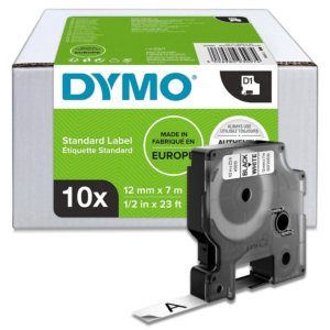 CINTA DYMO D1 NEGRO / BLANCO 12 MM X 7 M 10 UD.                                                     