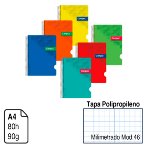 BLOC ESPIRAL CAMPUS A4 TAPA POLIPROPILENO 80 H. MILIMETRADO MOD. 46 REF. 2433