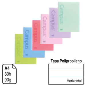 BLOC ESPIRAL CAMPUS PASTEL A4 TAPA POLIPROPILENO 80 H. 90 G. HORIZONTAL REF. 3597