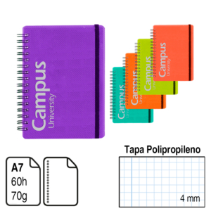 BLOC ESPIRAL CAMPUS A7 TAPA POLIPROPILENO 60 H. 70 G. CUADRÍCULA 4 MM. REF. DPPR60-A7