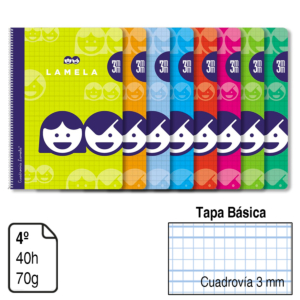 BLOC ESPIRAL LAMELA 4º TAPA BÁSICA 40 H. 70 G. CUADROVÍA 3 MM. REF. 07003