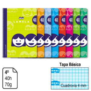 BLOC ESPIRAL LAMELA 4º TAPA BÁSICA 40 H. 70 G. CUADROVÍA 4 MM. REF. 07004