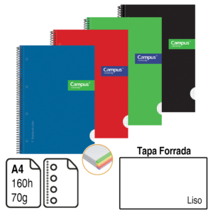 BLOC ESPIRAL MICROPERFORADO CAMPUS A4 TAPA FORRADA EXTRADURA 160 H. 70 G. LISO REF. 1594