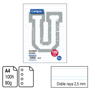 RECAMBIO CAMPUS A4 DOBLE RAYA 100 H. 90 G. REF. 2366