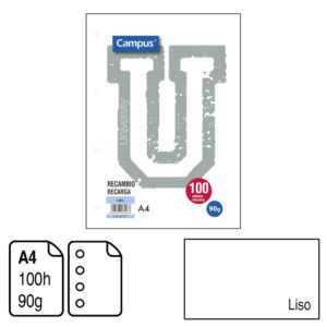 RECAMBIO CAMPUS A4 LISO 100 H. 90 G. REF. 2441
