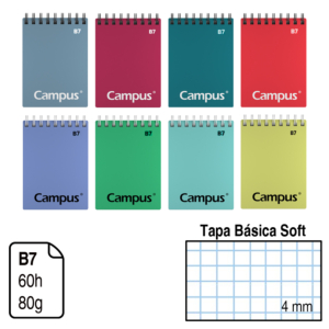 BLOC ESPIRAL CAMPUS B7 TAPA BÁSICA SOFT 60 H. CUADRÍCULA 4 MM. APAISADO REF. 3586