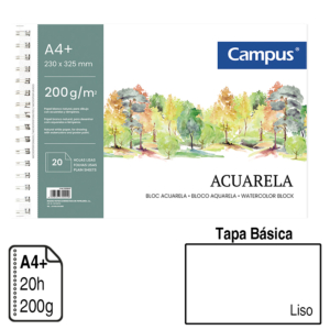 BLOC ESPIRAL CAMPUS ACUARELA A4+ TAPA BÁSICA 20 H. 200 G. LISO REF. 600662