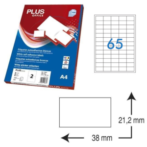 ETIQUETAS AUTOADHESIVAS PLUS OFFICE 38 X 21,2 MM. (6500 ETIQ./CAJA) REF. 10673/3821