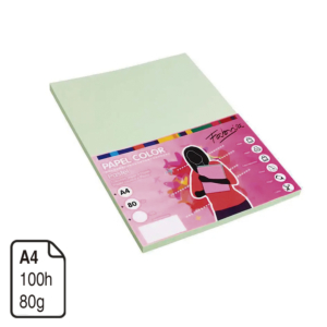 PAPEL COLOR FABRISA VERDE PASTEL A4 80 G. 100 H.