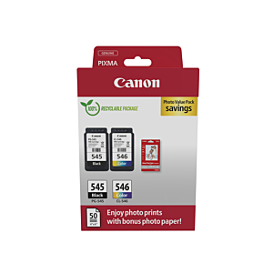 CANON PACK 2 PG545/CL546 PHOTO VALUE PACK ECO + 50H PAPEL PHOTO CARTON