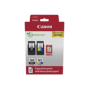 CANON PACK 2 PG560/CL561 PHOTO VALUE PACK ECO + PHOTO PAPER PP-201 CARTON