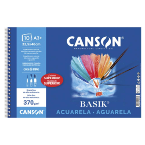 BLOC ACUARELA CANSON GUARRO BASIK A3+ ESPIRAL 10 HOJAS 370G                                         
