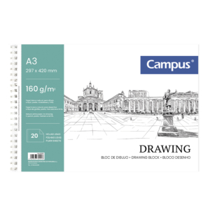 BLOC DE DIBUJO CAMPUS DRAWING A3 ESPIRAL MICROPERFORADO 20 HOJAS 160G FORMATO LISO                  