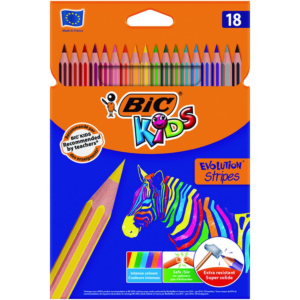 LÁPICES DE COLORES BIC EVOLUTION STRIPES 18 COLORES                                                 