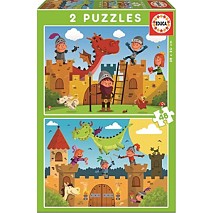 PUZZLES BÁSICOS DRAGONES Y CABALLEROS 2X48 PZAS