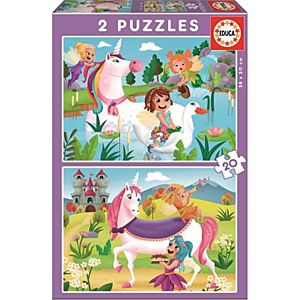 PUZZLES BÁSICOS UNICORNIOS Y HADAS 2X20 PZAS