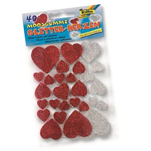 PEGATINAS FOLIA GLITTER 40UD CORAZONES ROJO/PLATA