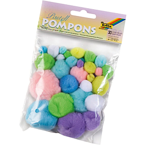 POMPONES COLORES PASTEL FOLIA SURTIDOS (10 A 50 MM) 30UD
