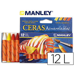 LÁPICES DE CERA MANLEY ACUARELABLE CAJA DE 12 UNID. COLORES SURTIDOS